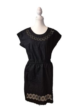 J. Crew Black Cotton Mini Dress with Embroidered Eyelet Trim